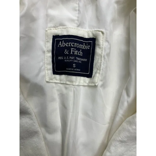 Abercrombie & Fitch Womens Linen Blend Double Breasted Blazer Cream‎ Small S - Image 2