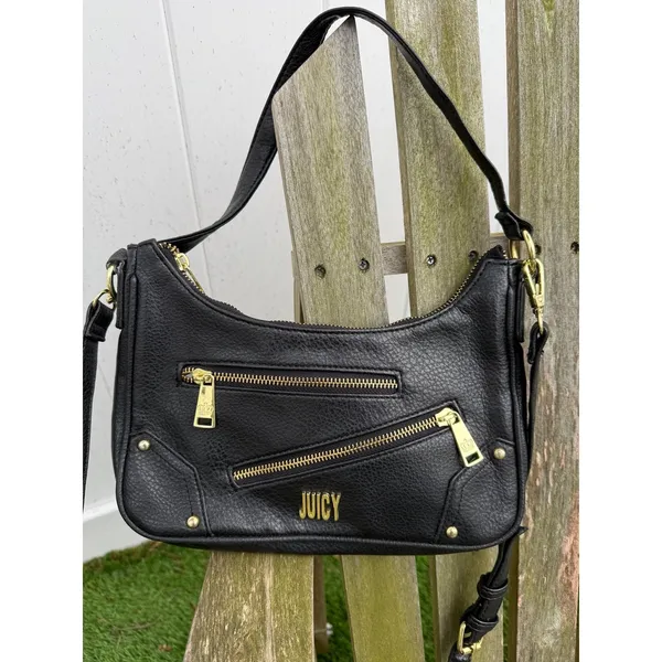 Juicy Couture Black Faux Leather‎ Moto Chic Crossbody Shoulder Bag Zipper NWOT G - Image 2