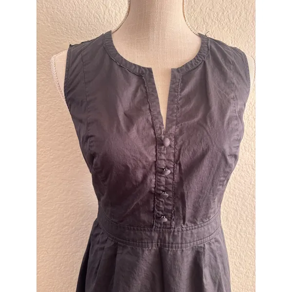 Ann Taylor LOFT Dress 4 Black Sleeveless‎ Cotton V-Neck A-Line Side Zip - Image 3