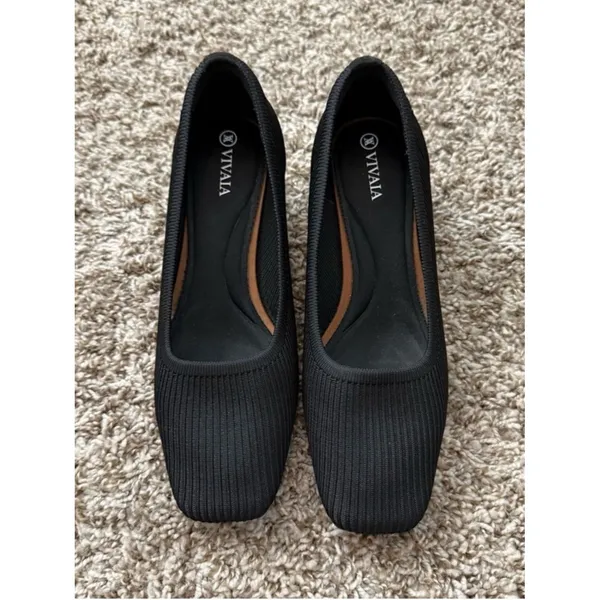 Vivaia Melody 2.0 Square Toe Chunky Heels Deep Ebony Women's 38.5 Knit Ribbed - Image 4