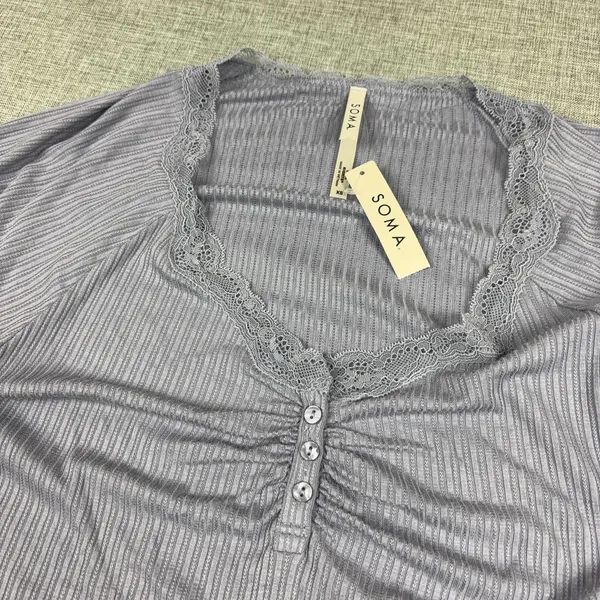 Soma‎ Pajama Top Womens XS Purple Cool Nights Henley Long Sleeve Sleepwear - Image 2