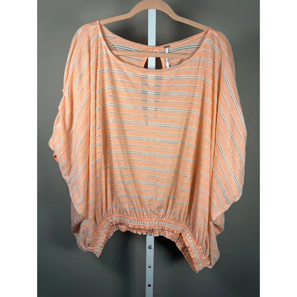 Free People Peach Striped Oversized Tunic Boho Beach‎ Coverup Medium - Image 2