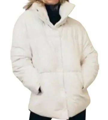 Urban Outfitters Avec Les Filles Faux Leather Puffer Jacket Button Down White M - Image 2