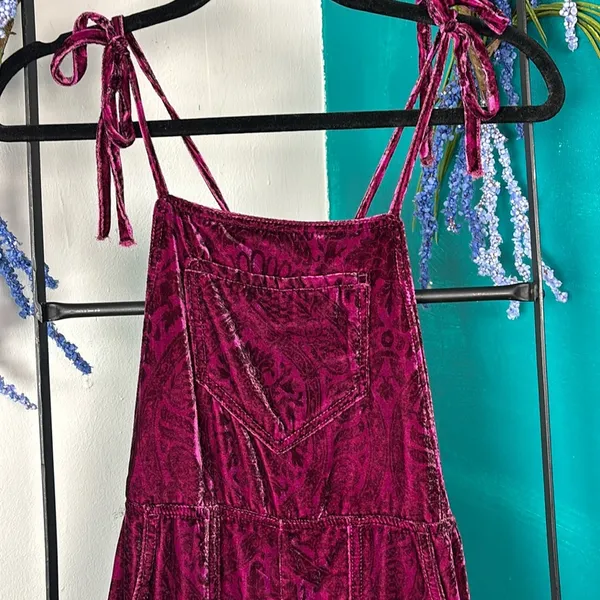 Anthropologie Velvet overalls wide leg S Anthropologie with paisley print - Image 2