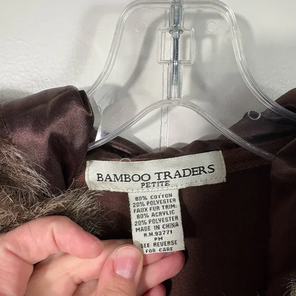 Boston Traders Vintage Y2K Fur Trim Brown Velvet Velour Full Zip Track Jacket M - Image 3