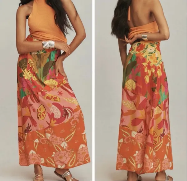 Farm Rio Satin Slip A-Line Floral Maxi Skirt, Size S - Image 2