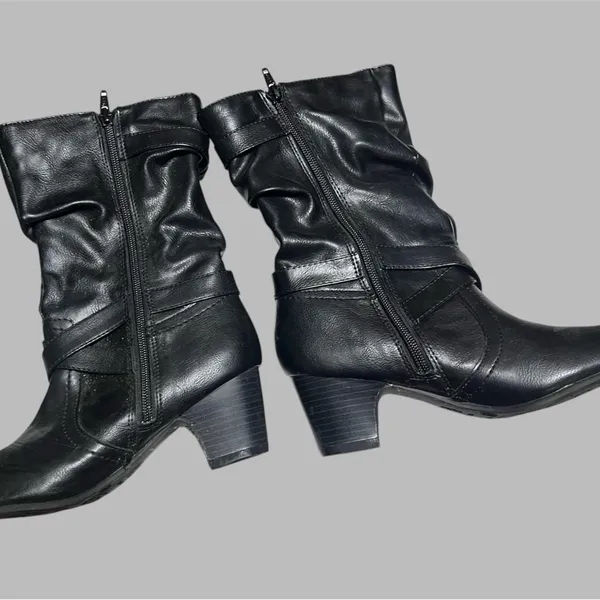 Faded Glory Black Buckle Heeled Boots - Image 3