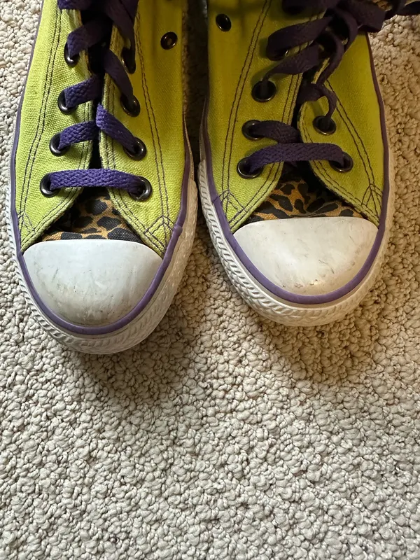 Converse All Star High-Top Sneakers Lime Green and Leopard Print W 6.5/M 4.5 - Image 4