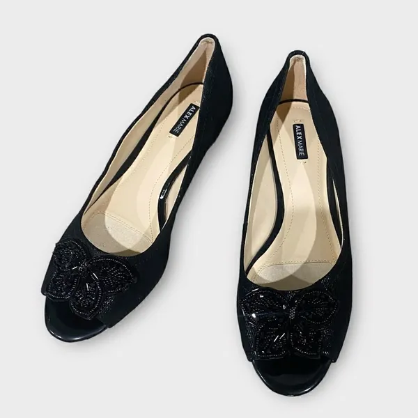 Alex Marie Black Leather Wedge Flats Size 9 - Image 2