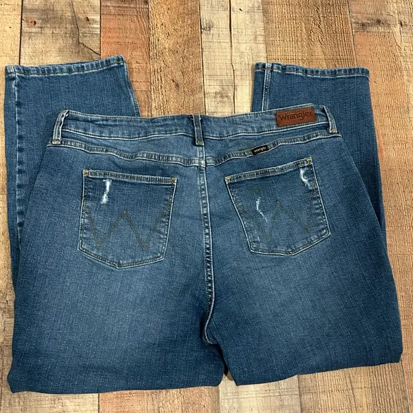 Wrangler High Rise True Straight Crop Jeans Sz 16 Distressed Stretch Denim Plus - Image 6