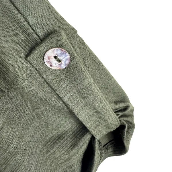Coin 1804 Green Collared Short Roll Tab Sleeve Knit Button Up Blouse Size Large‎ - Image 4