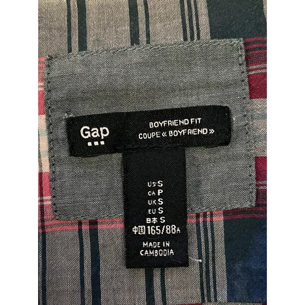 Gap Shirt Womens Small Blue Pink Boyfriend Plaid Long Sleeve Button Front Top - Image 8