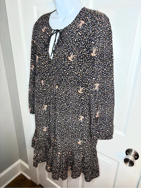 Madewell Silk Fiesta Paisley Tiered Mini Dress Black Tan 10 - Image 7