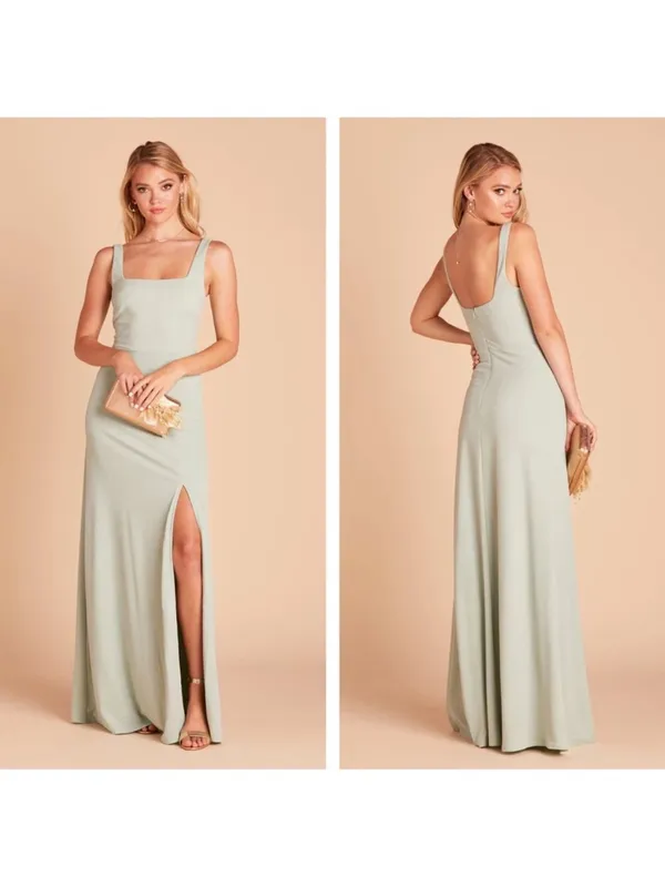 Birdy Grey Alex Crepe Sage Green Square Neck Bridesmaid Maxi Dress Gown Small - Image 2