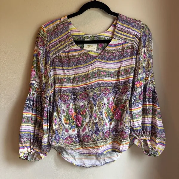 $98 Maeve by Anthropologie Multicolored Ceresco Floral Peasant Blouse XS - Image 2
