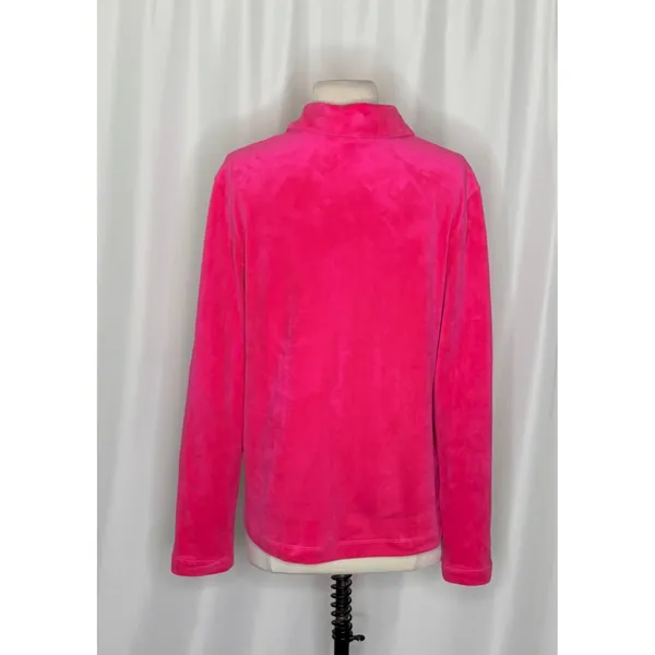 LILLY PULITZER August Velour Pullover Pink Palms Solid Polo Collar Bright Small - Image 8