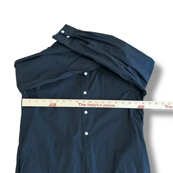 Black Cotton Collared Drop Waist Shirt Dress Women’s S Long‎ Sleeve Ruffle Hem - Image 3