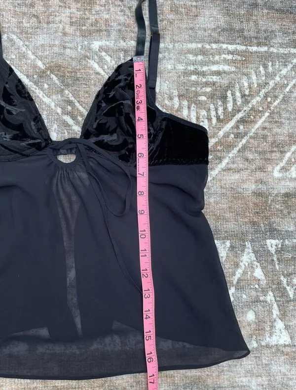 Victoria's Secret Black Cami Bra Babydoll Top M Devore Velvet Chiffon Whimsigoth Dark Fairy - Image 8