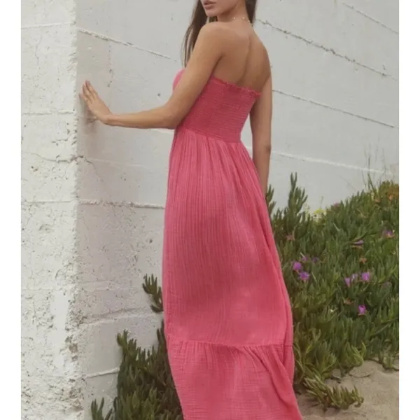 Anthropologie The Marisol Smocked Gauze Maxi Dress Size Large Pink Beach - Image 2