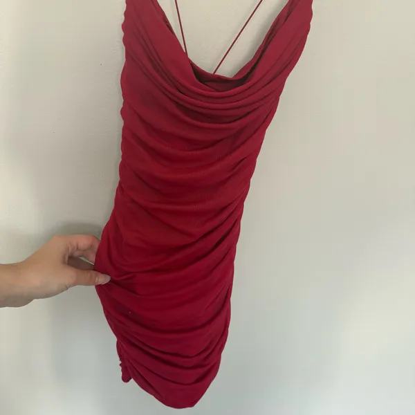 Oh Polly Red Ruched Cowl Neck Bodycon Dress US 4 - Image 3