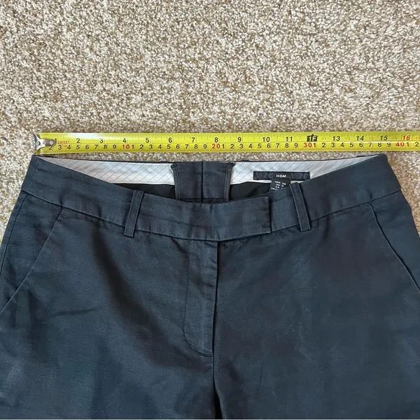 H&M Black Dress Pants Mid-Rise Straight Leg Linen Blend Size 8 - Image 5