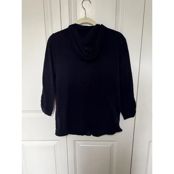 Eddie Bauer Outdoor Navy Blue 100% Cotton Ruched 3/4 Sleeve Zip Up Hoodie M - Image 5