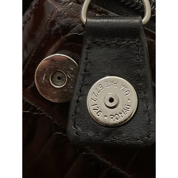 Brighton Vintage Croc Embossed Leather Shoulder Bag Brown Black Trapezoid Purse - Image 12