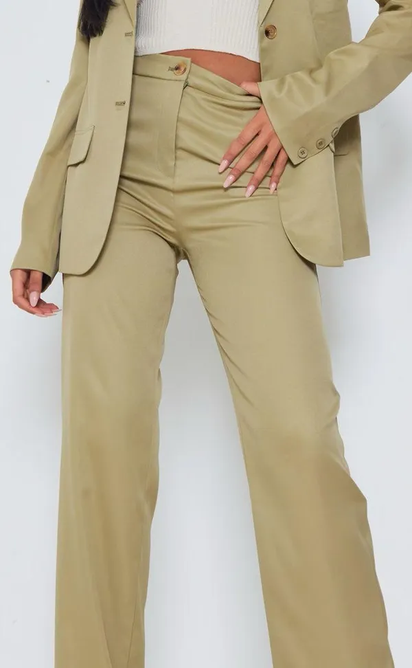 Pretty Little Thing NWT Tall Sage Green Tailored Wide Leg Pants - Image 5