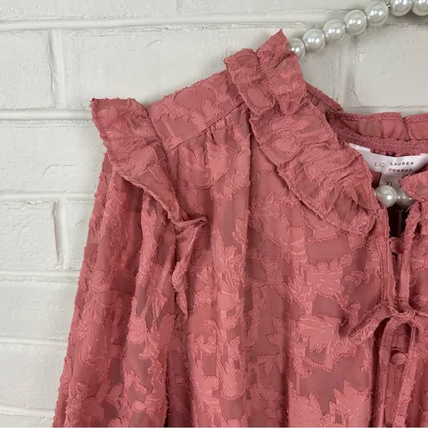 NWT Lauren Conrad Pink Textured Floral Dress Size XL - Image 5