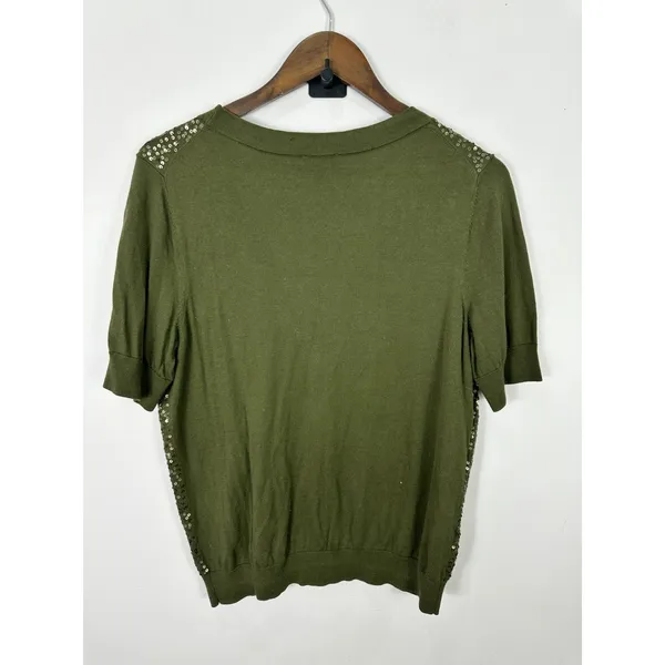 Talbots Short Sleeve Green Sequin‎ Cardigan Lightweight Sweater Womens Large - Image 5