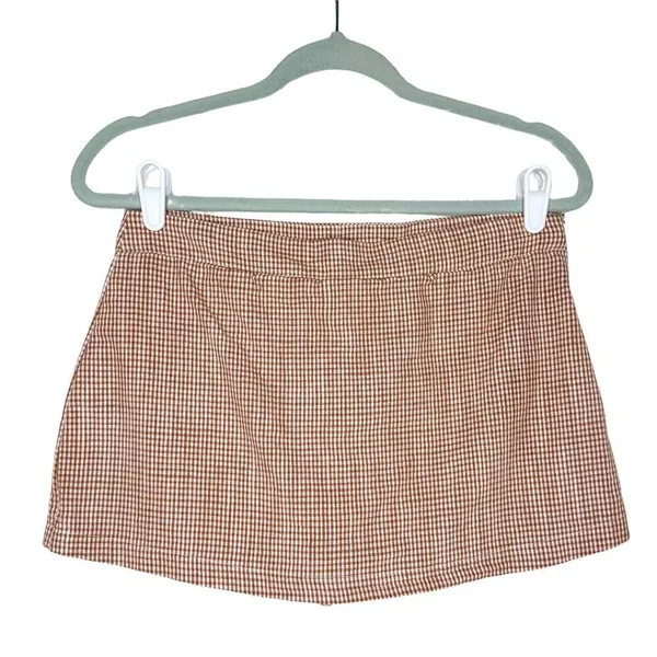 Free People Fitted Waist Straight Hem Plaid Big Dreams Mini Skort Size 4 Orange - Image 2