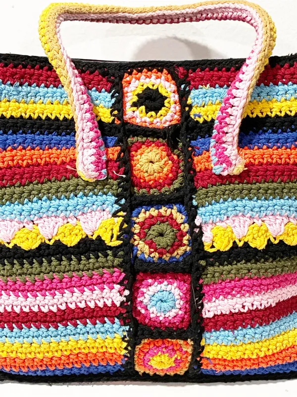 Akira Multicolor Crotchet Tote Bag Front Clasp Shoulderbag Granny Boho - Image 7