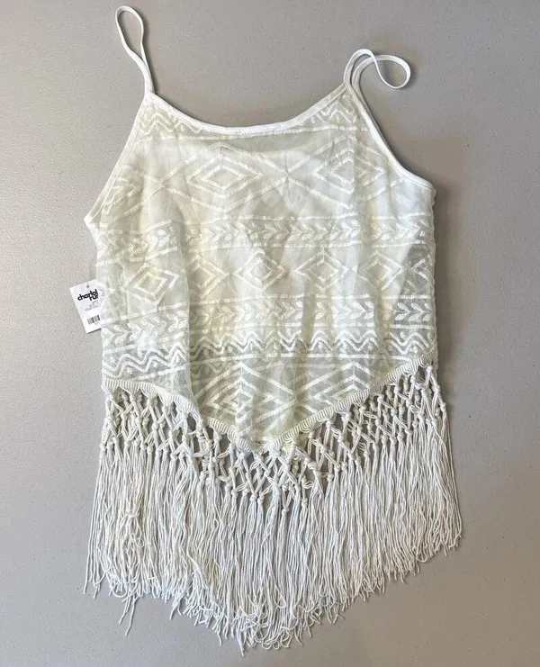 NWT Charlotte Russe Vintage White Fringe Crochet Tank Top Women's Medium - Image 6