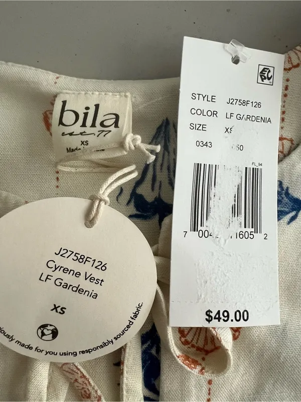Bila Tie-Front Sleeveless Camisole - Cream & Blue - Image 4