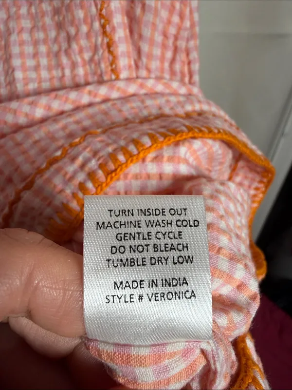 Sister Mary Veronica Pink Orange Checker Gingham Embroidered Floral Mini Dress S - Image 6