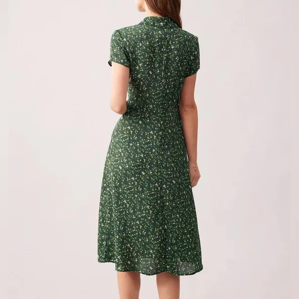 Rihoas Green Lapel Button Up Floral Midi Dress - Image 5
