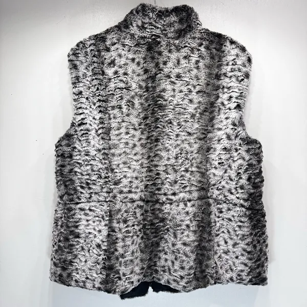 Reversible Vest Leopard Faux Fur Quilted Black with Fur Trim Vintage Y2K Mobwife - Image 5
