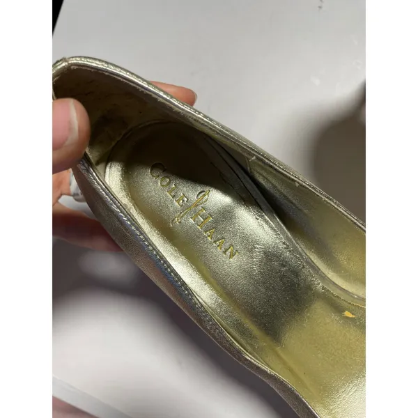 Cole Haan Peep Toe Pumps Womens 8.5B Gold Metallic Nike Air Platform Heels Party - Image 4