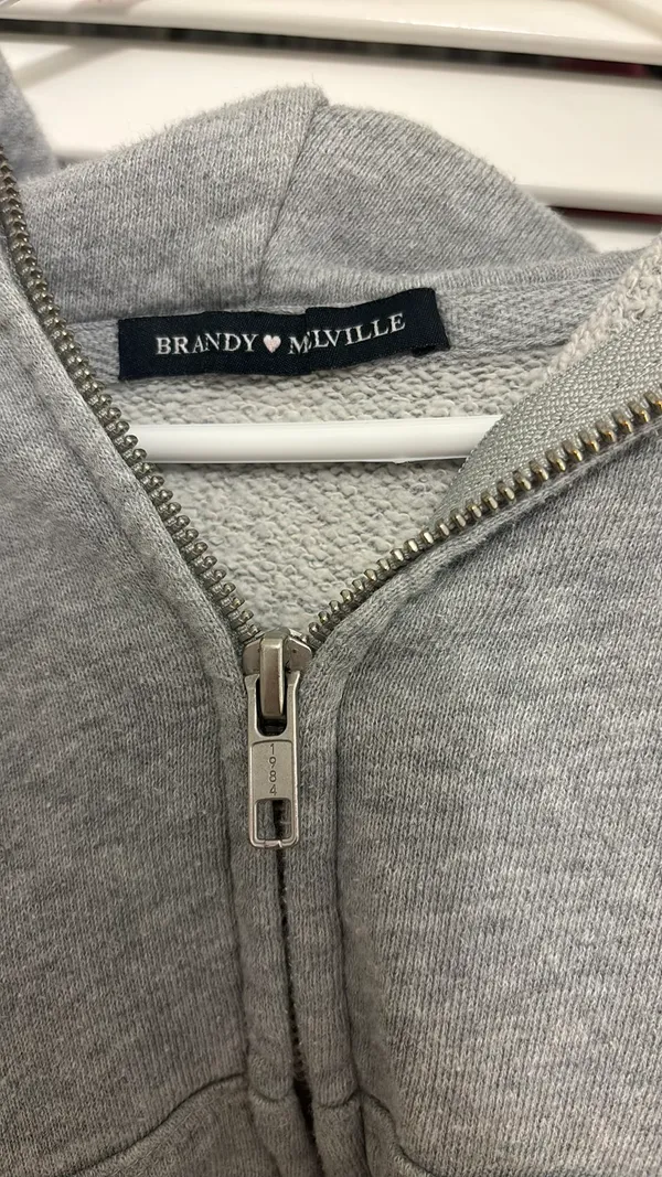 Gray Cropped Hoodie Jacket Sweater Top - Image 2