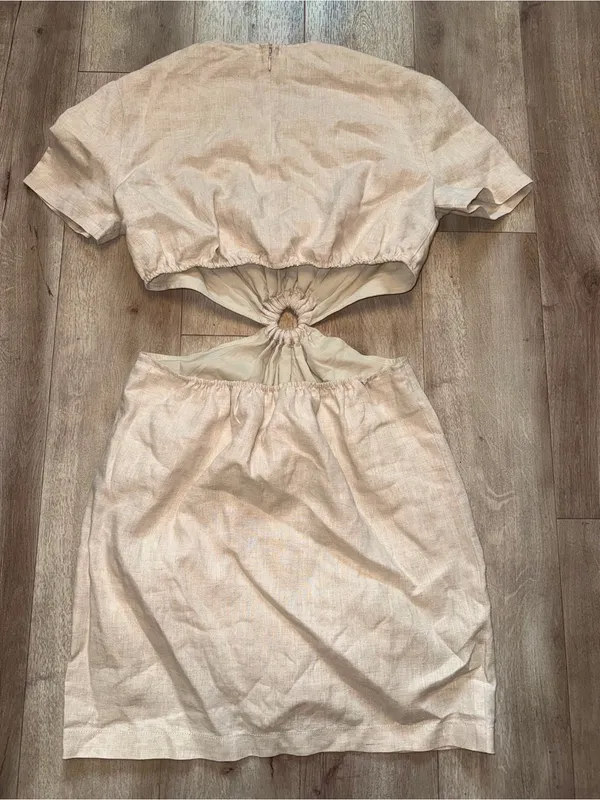 STAUD Epona Dress Natural Cutout Tie-Front- Mini- Sz: S - Image 8