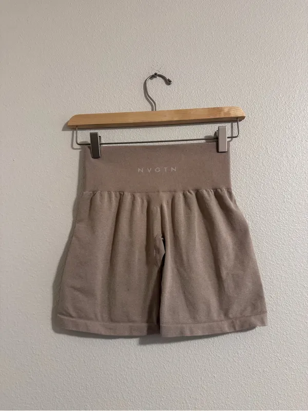 NVGTN High-Waist Taupe Gathered Waist Shorts — Women's Comfortable Fit - Image 3