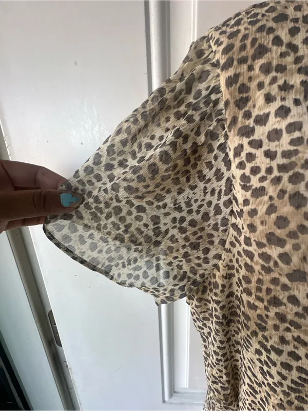 Lovestitch Leopard Print High Low Midi Dress L Boho Chiffon Ruffle Tiered - Image 8