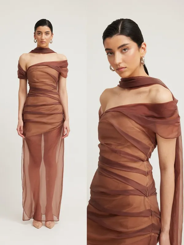 TOJHA Marceline Asymmetrical Sheer Maxi Dress - Image 2