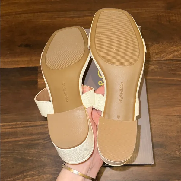 NIB New Style & Co Victoria Double Band Block White Dress Sandals in Size 10 - Image 7
