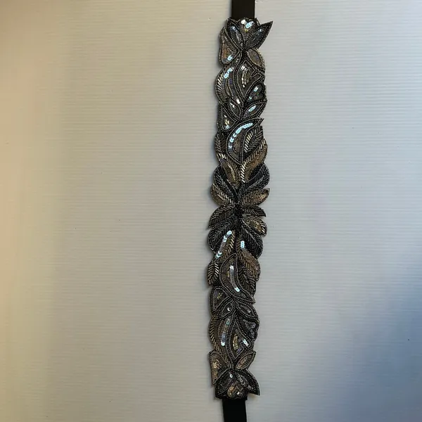 Silver Beaded Embroidered Boho Festival Floral Belt Elastic Sz 34 Waistband NWT - Image 8