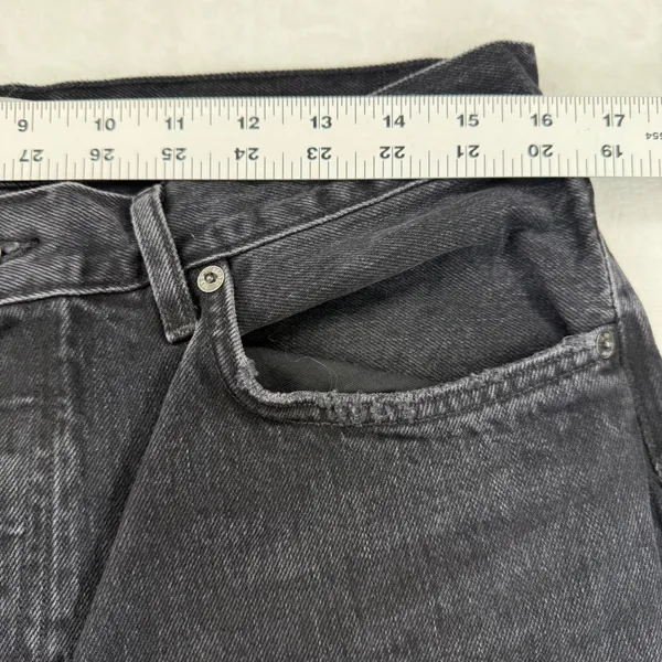 AGOLDE High Rise Straight‎ Leg Jeans Faded Black Raw Hem Size 30 Button Fly - Image 4
