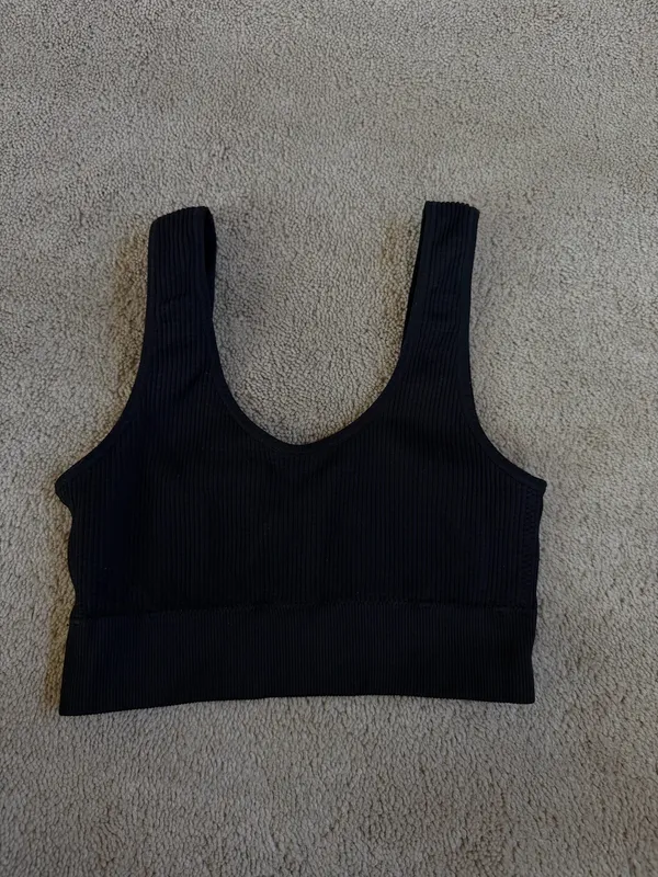 Aerie Black Ribbed Longline Sports Bra – XS - Image 2