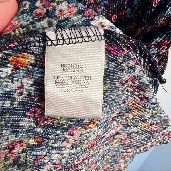 Knit Works Women's Juniors Size XL Ribbed Tank Top‎ Navy Blue Floral Stretch Y2K - Image 9