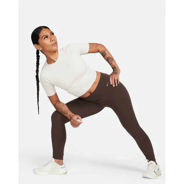 Nike Zenvy Rib Women's Short-Sleeve Cropped Top L Light Orewood Brown/White - Image 2