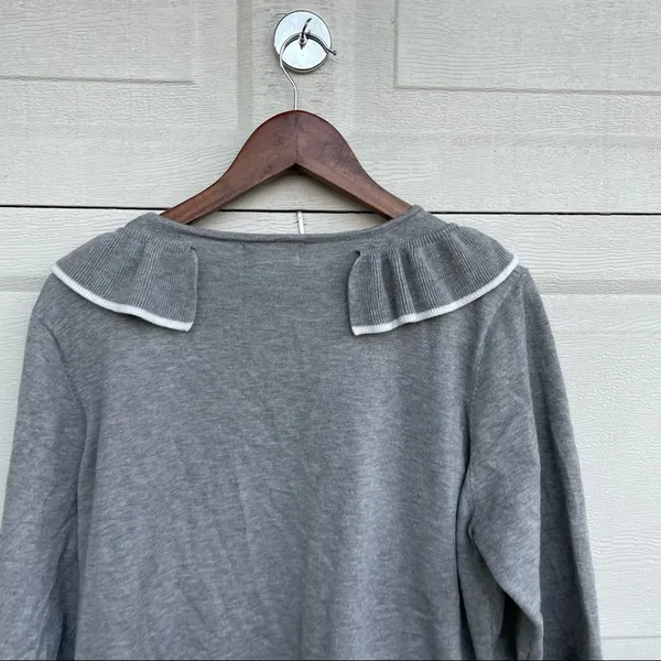 Carmen Marc Valvo Sweater Gray Grey White Ruffle Plus Size 2X - Image 5
